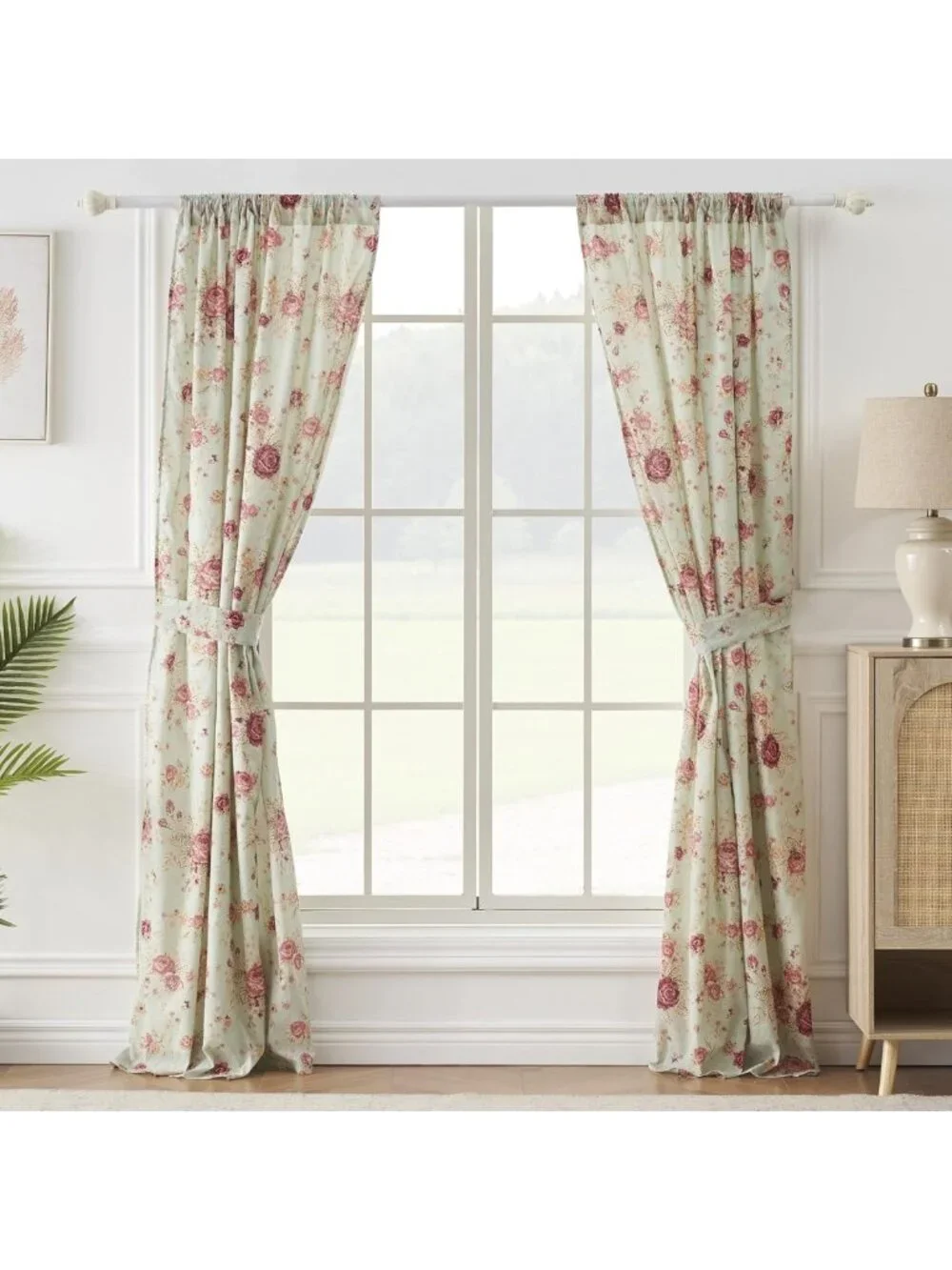 Vintage Floral Cotton Curtain Panels, 42x84 Inches, Set of 2 - Blue Home Decor